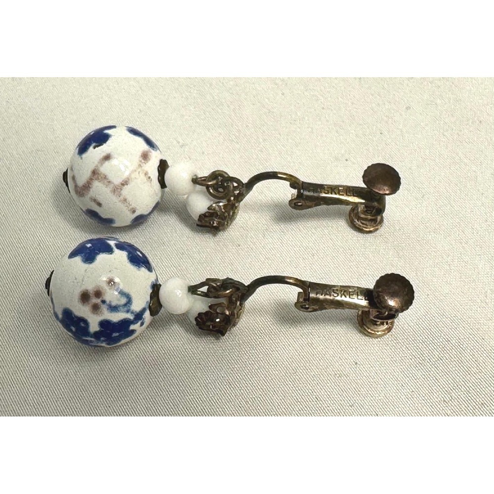 Miriam Haskell Necklace, bracelet & earrings, white beads hand painted floral - Picture 6 of 10